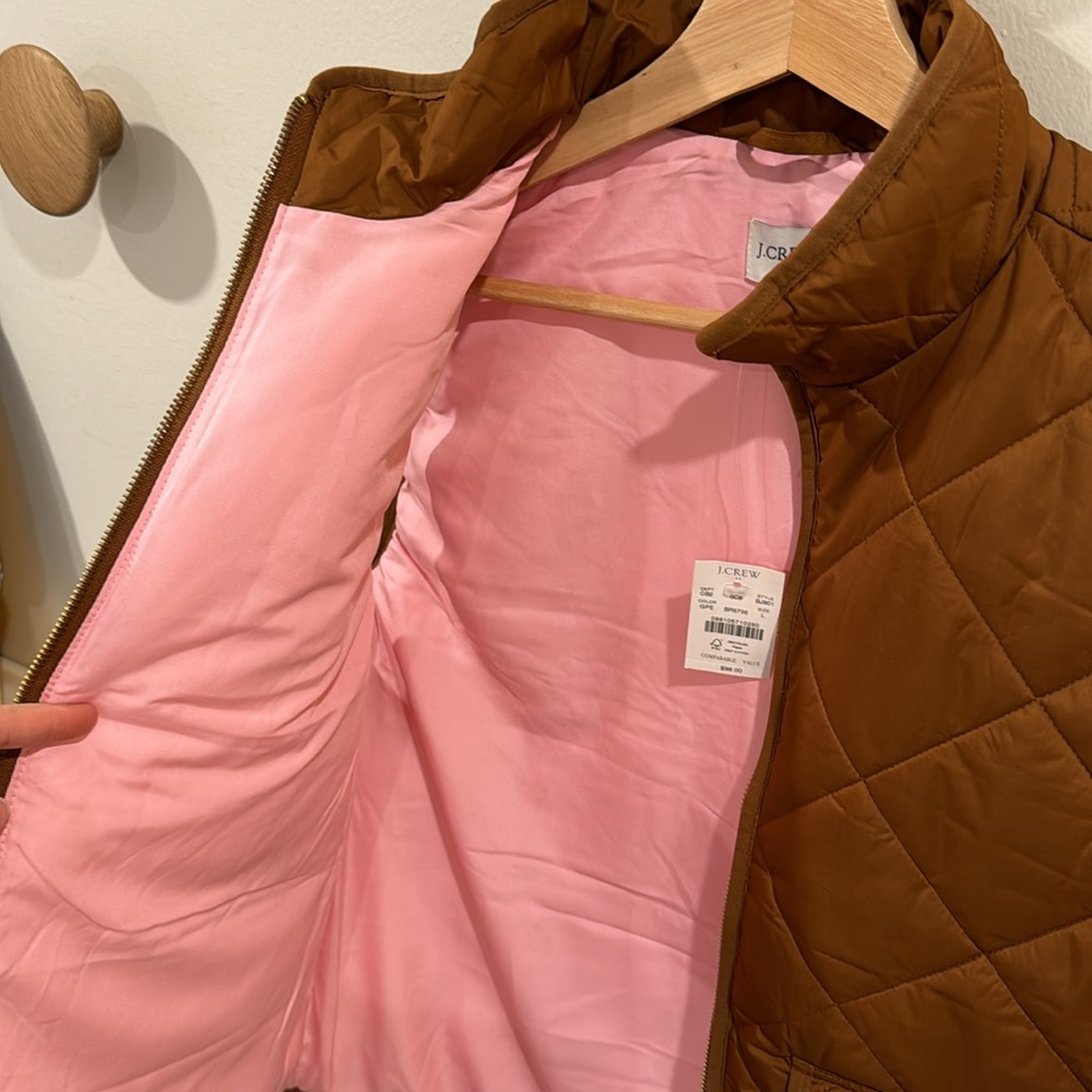 J. Crew Women’s Puffer Vest with Snap Pockets Cognac Brown Size L - Picture 7 of 10